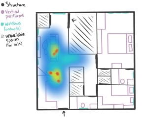 cat location heatmap without humans in apartment